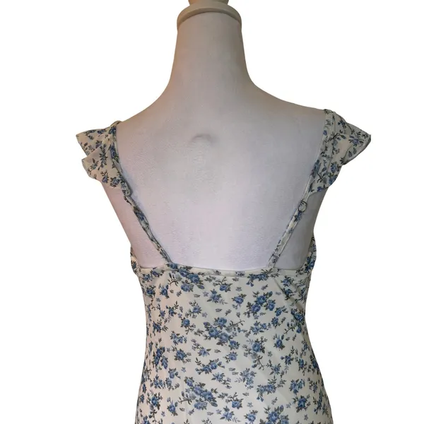 Floral Mesh Dress Womens S Handkerchief‎ Hem Y2K Cottage Coquette Romantic Party - Image 4