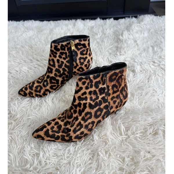 Sam Edelman Leopard Print Hair Calf Leather Pointed Toe Zip Up Ankle Boots Sz‎ 6 - Image 3
