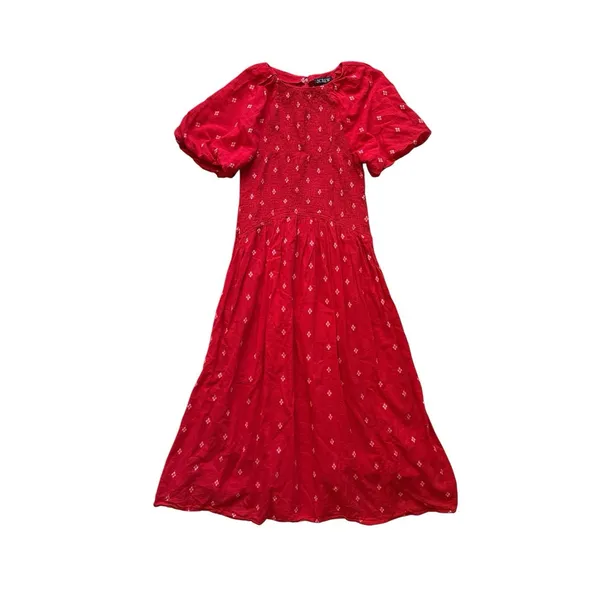 J.Crew Meadow Dress Small Red Smocked‎ Floral Midi Sundress Cottagecore Prairie - Image 3