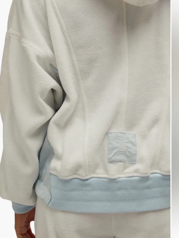 Free People Cream Fleece Hoodie with Light Blue Drawcords - Image 15
