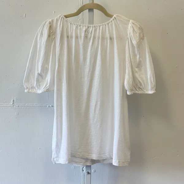 LOFT Cotton Slub Puff Sleeve Split Neck Blouse Top Medium 36801213 White Relaxed - Image 2