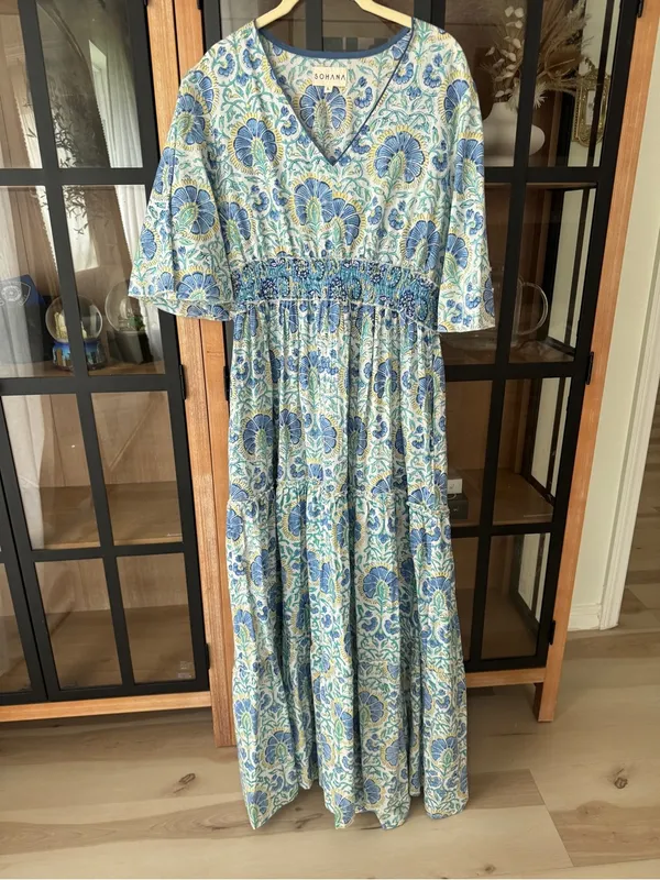 Sohana block print maxi dress cotton Zoey floral smocked tiered ruffle boho - Image 8