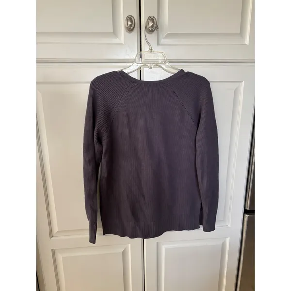 Athleta Womens Ribbed V-Neck Raglan Sweater ‎ Grey XS Long Sleeve Pullover - Image 4