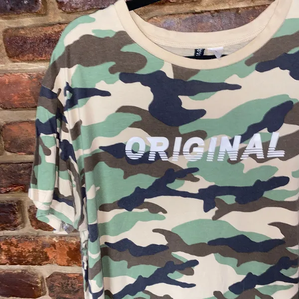 Divided H&M Green Beige Camo Camouflage Short Sleeve T-Shirt Dress Size 10 - Image 3