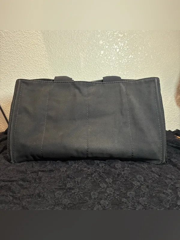 Prada Canapa Large GM Black Denim Canvas Tote Bag Distressed Vintage Italy - Image 2