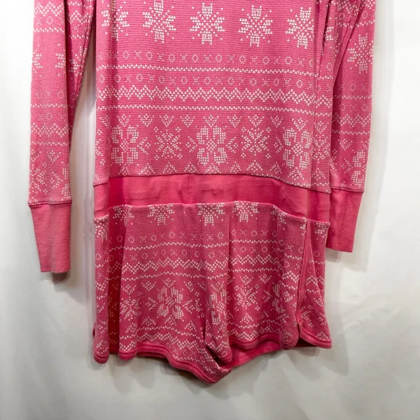 Victoria's Secret Large Sleep Romper Pink Y2K Long‎ Sleeve Thermal Argyle 1628 - Image 9