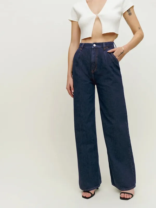 Reformation Miami Pleated Trouser Jeans size 25 Darkwash High Rise Wide Leg - Image 2