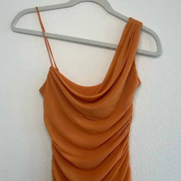 Oh Polly Lasting Lover Asymmetric Cowl Neck Mini Dress Caramel - Image 3