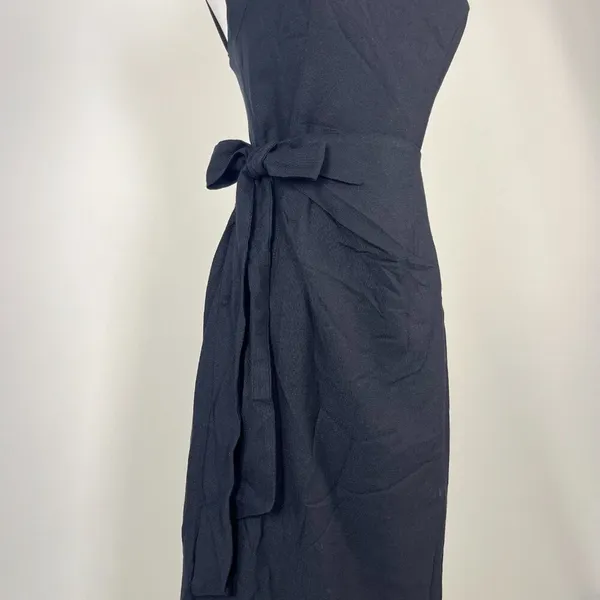 NWOT Farm Rio Linen Blend Black One Shoulder Bow Smocked Wrap Maxi Dress Sz M - Image 7