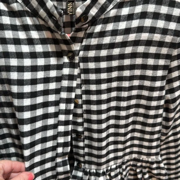 FANCYINN Womens Black White Gingham Plaid Button Down Mini Shirt Dress‎ Small - Image 4