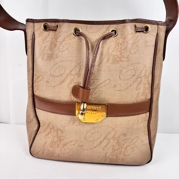 Vintage Nina Ricci Paris Monogram Drawstring Bucket Bag Made in Italy - Image 2