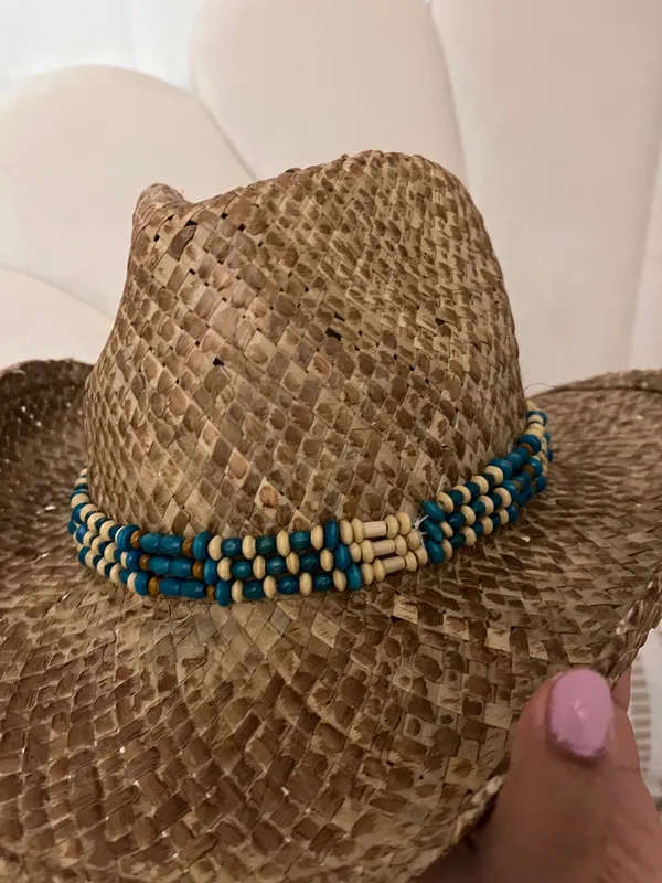 Neutral cream brown cowgirl hat with beading - Image 3