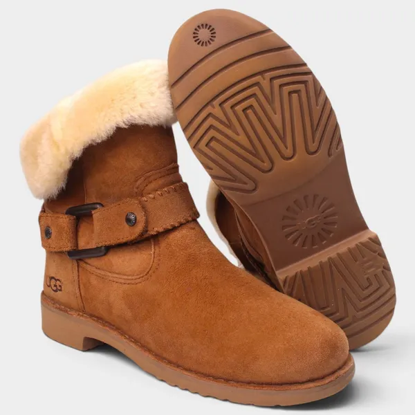 UGG Cedric Womens 8 Chestnut Suede Sheepskin Cuff Buckle Boots - Image 13