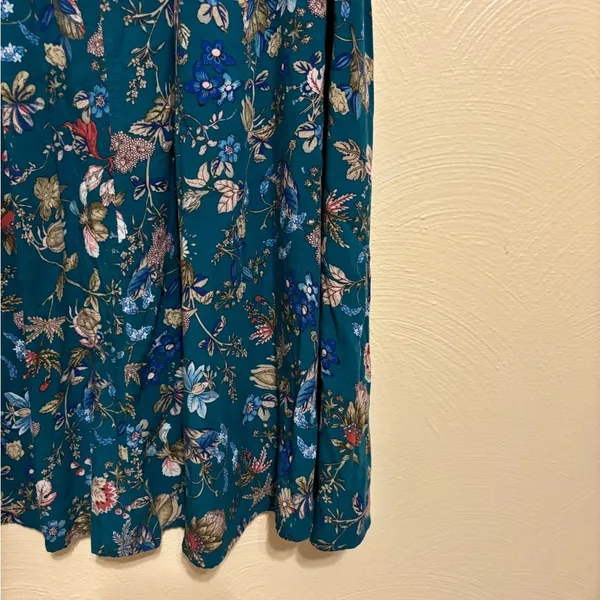 Umgee Teal Floral Sleeveless Boho Tunic Top Tie Neck Size M - Image 8