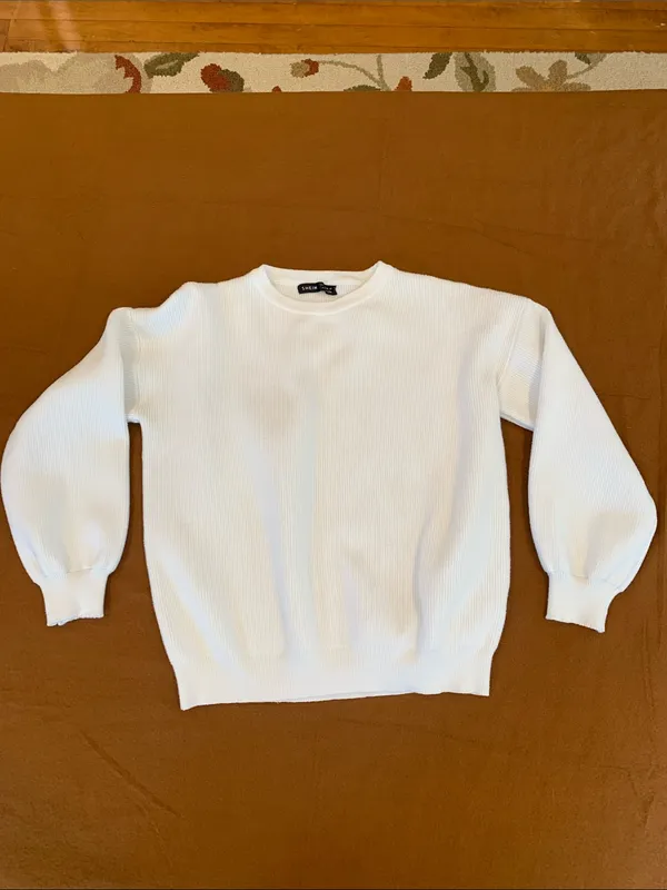 SHEIN Women’s Small White Tight Knit Ribbed Crewneck Long Sleeve Sweater - Image 5