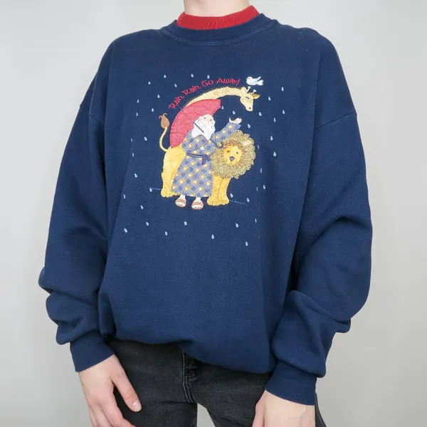 Vintage 90s Top Stitch by Morning Sun Noah’s Ark Quilted Embroidered Sweatshirt - Image 3