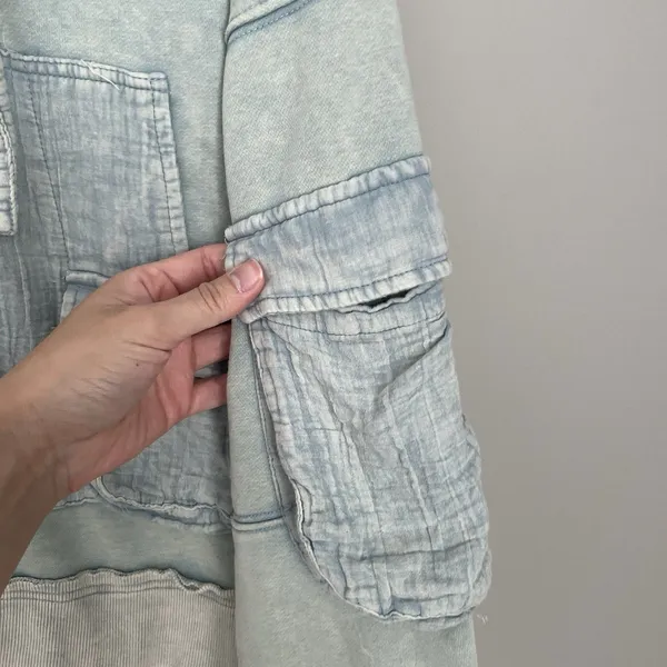Oli & Hali Size L Acid Wash Light Cargo Patch Hoodie Jacket Boho - Image 3