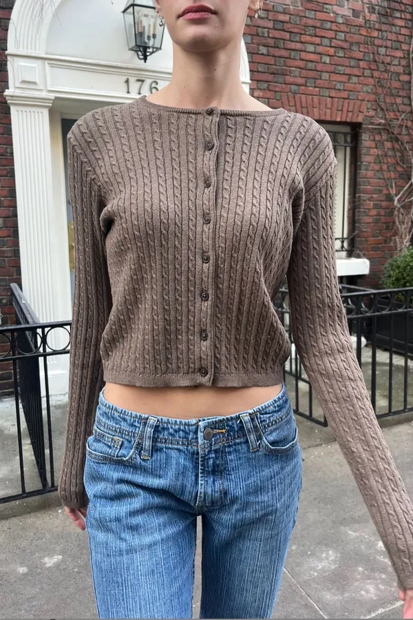 Brandy Melville Zoe Cable Knit Cardigan Brown - Image 2