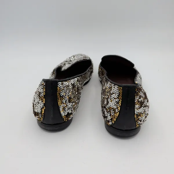 Handmade Italian Sequin Flats Gold Silver‎ Loafers Smoking Slippers EU 38 7.5-8 - Image 5