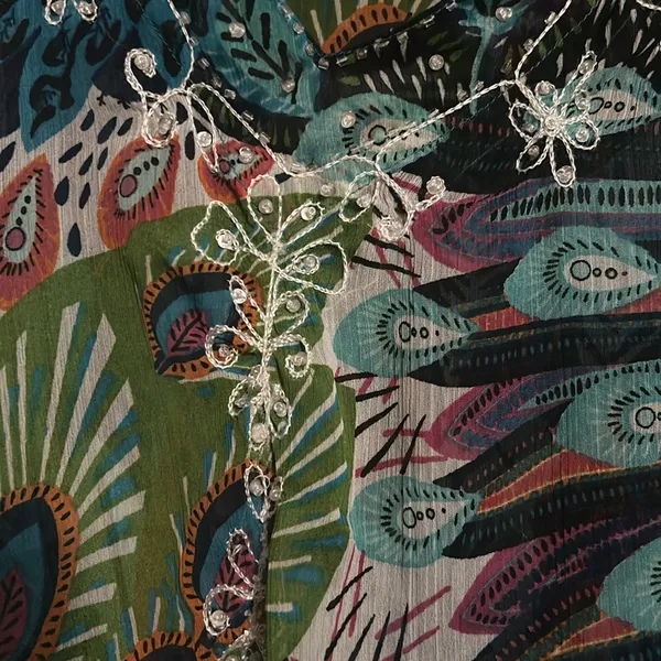 Double Decker Top Size M Sheer Tunic Beach‎ Cover Up Peacock Feathers Sequins - Image 2