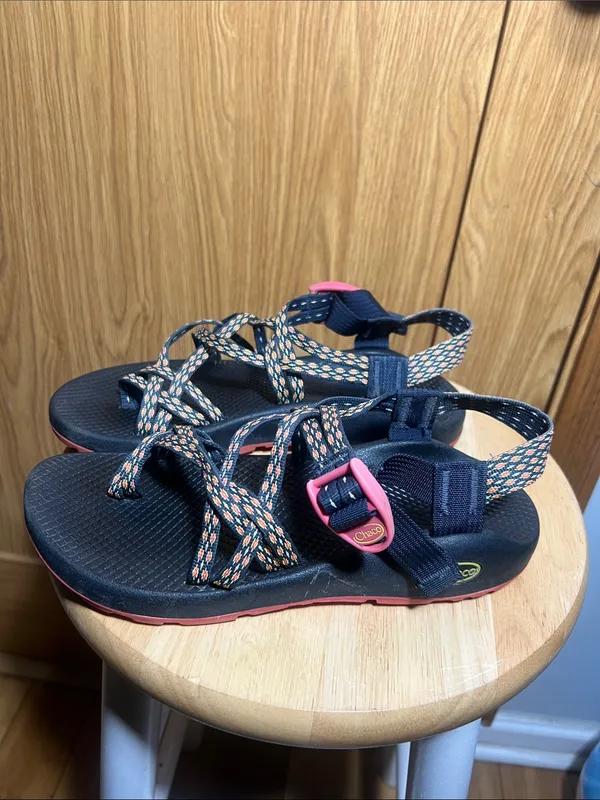 Chacos Women's Black Sandals with Pink and Orange Strap Accents - Image 2