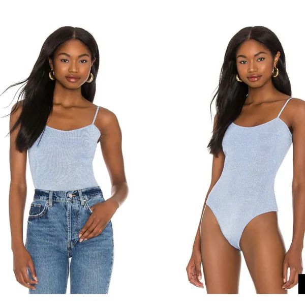 superdown Sparkly Blue Mari Knit Bodysuit Size Small Icy Blue - Image 2