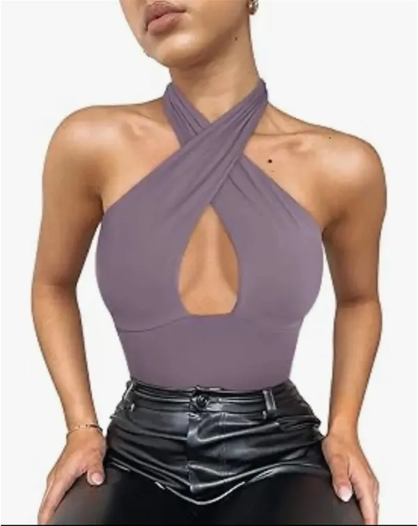 REORIA Butsmooth®Trendy Sexy Criss Cross Halter Neck Sleeveless Thong Bodysuits - Image 2