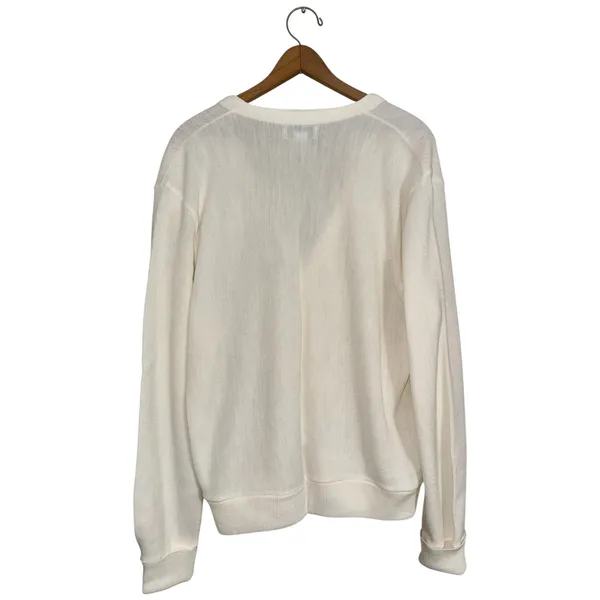 Vintage Izod Cardigan Sweater White Acrylic V-Neck Button Front Large USA Made - Image 3