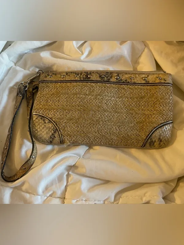Woven Straw Clutch with Snakeskin Trim AS IS - Image 2