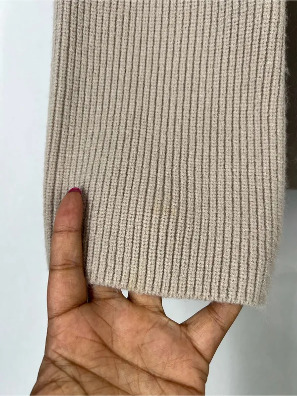 Ann‎ Taylor Mixed Media Faux Suede Knit Sweater Beige Mock Neck Size M - Image 5