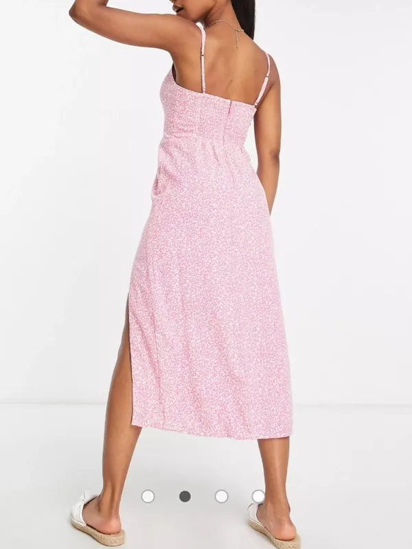 Abercrombie & Fitch Pink Floral Slit Midi Dress Small - Image 3