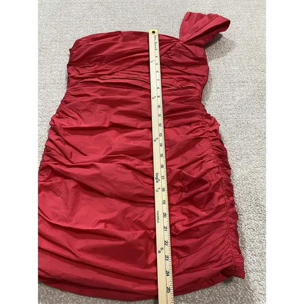 Zara Bright Red One-Shoulder Ruched Mini Dress Size S - Image 13