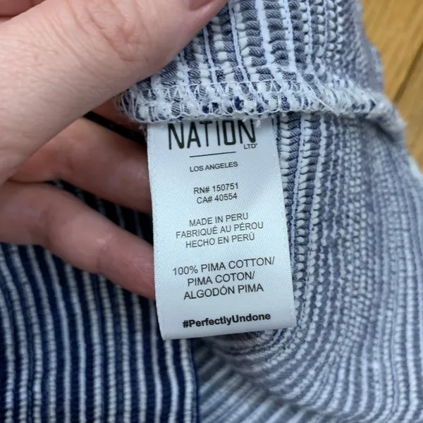 Nation LTD Womens Navy White Striped Pima Cotton Puff Sleeve Square Neck‎ Top S - Image 6