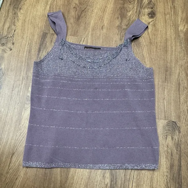 Bandolino Purple Beaded Tank Top Size XL‎ Boho Y2K Sleeveless Blouse Shimmer - Image 2