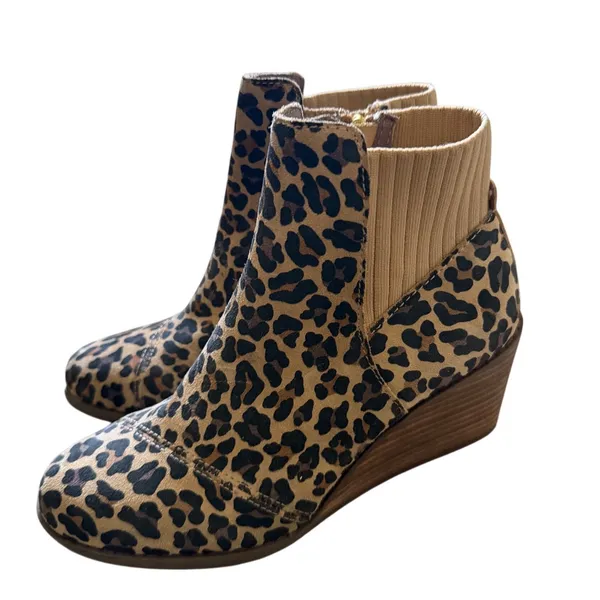 TOMS Leopard Print Wedge Booties Ankle Boots Brown Animal Print Size 6 NEW - Image 3