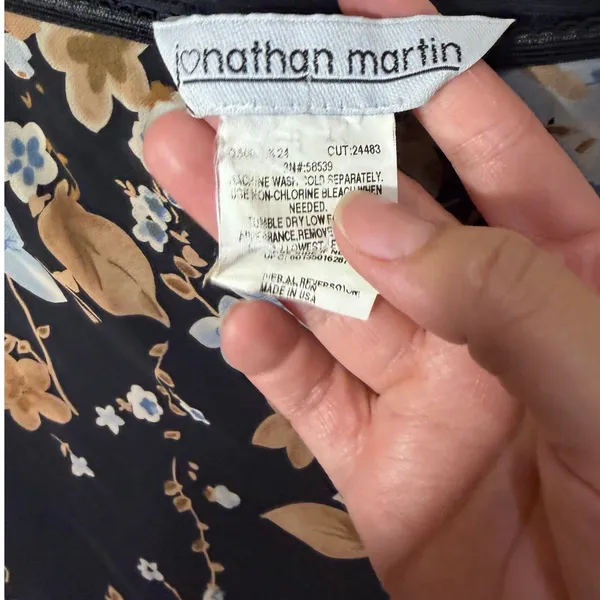 Jonathan Martin‎ Vintage Floral High Low Midi Skirt Black Blue Tan Medium USA - Image 4