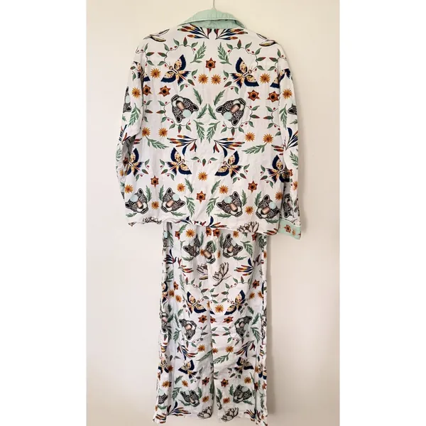 Anthro LyreBird Cotton Flannel Pajama Set Floral Animal Print Cottage Sleep XS - Image 3