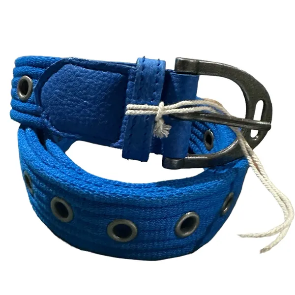 NWT Free People Avril Grommet Leather Woven Extra-Long Belt in Cobalt Blue - Image 2