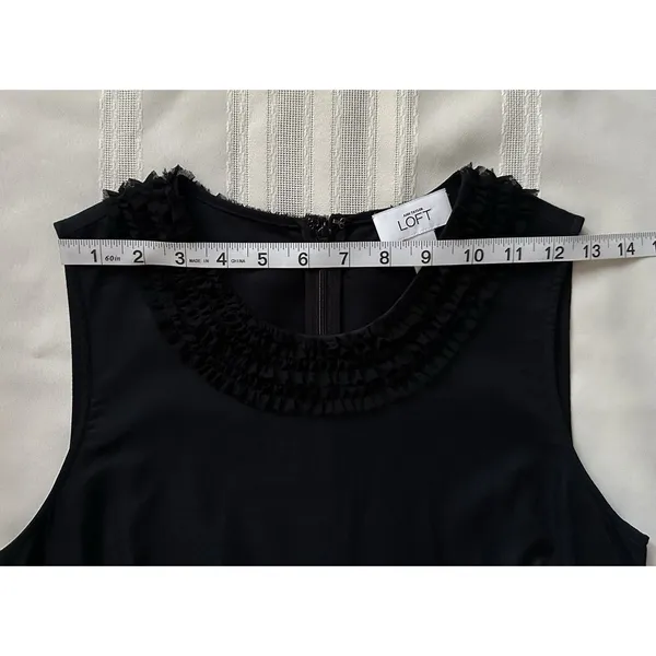 Ann Taylor Loft Size 4 Black Shift Dress Pocket Ruffle Trim Career Cocktail EUC - Image 8