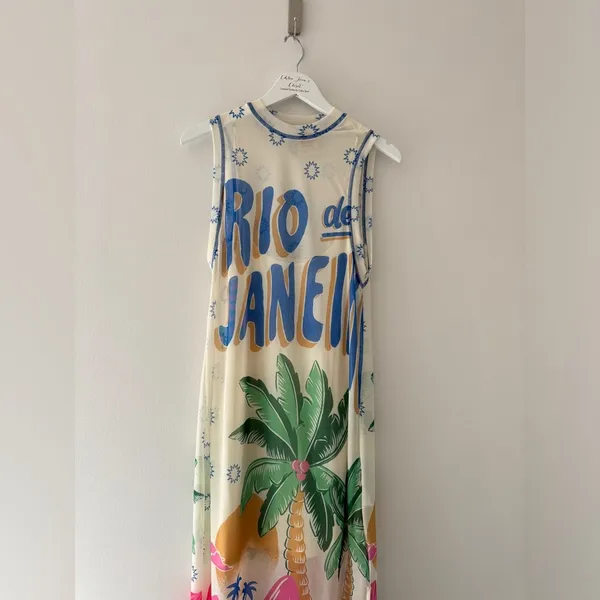FARM RIO Graphic Mesh Midi Dress XS - Image 8