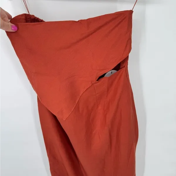 Revolve Rumer Roam Bandana‎ Maxi Linen Chocolate Brown Cutouts Dress Med NWT - Image 7