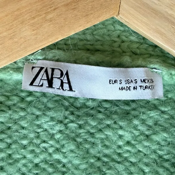 Zara Knit Sweater Open Front Long Sleeve Cardigan Size Small Green - Image 3