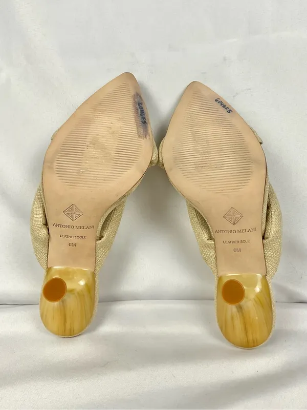Antonio Melani Linen Tweed Knotted Mule Heels Cream Beige Sz 6 Prisella Sandal - Image 6