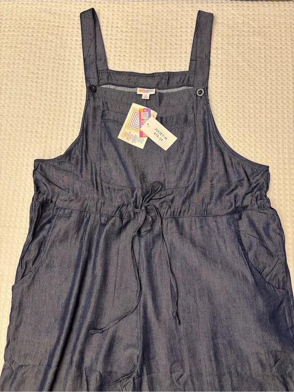 NEW! LuLaRoe JULIET Dark Blue Chambray Denim Overalls Jumpsuit Size MEDIUM - Image 10