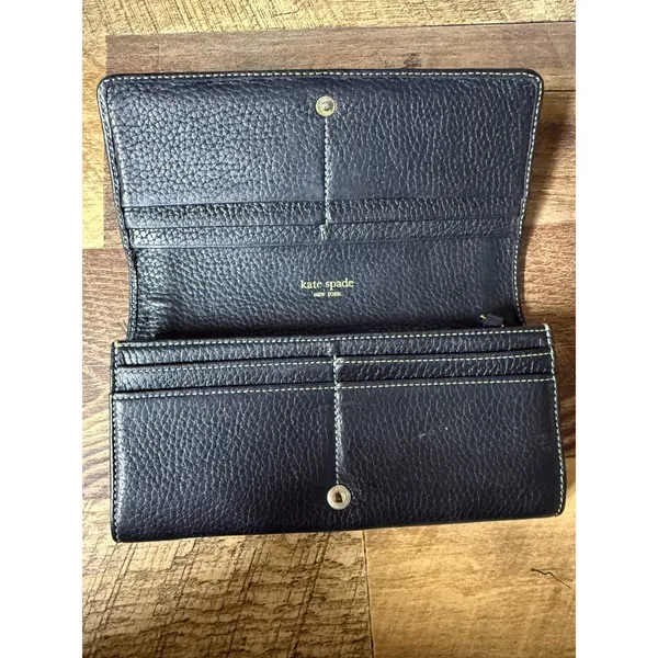 Vtg Kate Spade New York Bifold Black Leather‎ Wallet 4x7.5" - Image 3