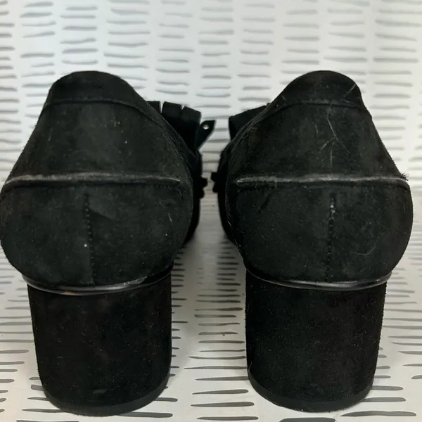 Franco Sarto Womens Black Suede Studded‎ Kiltie Loafer Block Heels Size 8.5M - Image 6