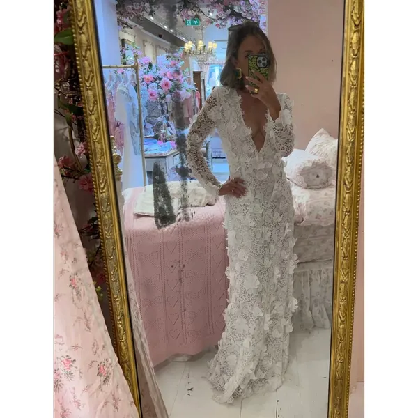 LoveShackFancy Sylvester Bridal‎ Lace Gown White Size 4 NWT - Image 5