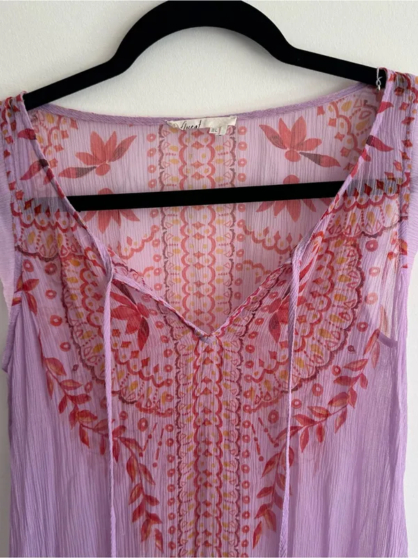 Anthropologie Floreat Wisteria Silk Sheer Boho Dress - Image 8
