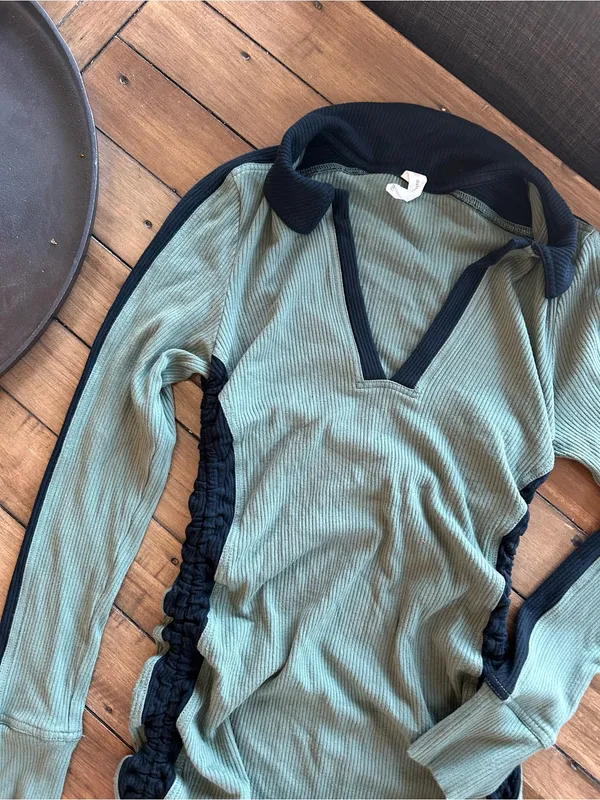Anthropologie Daily Practice Colorblock Polo Midi Long Sleeve Green Dress S - Image 6
