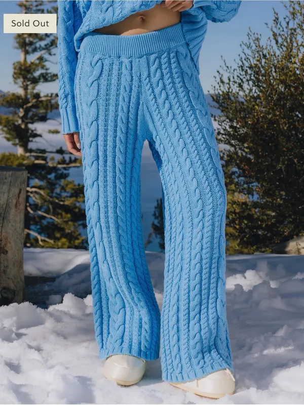 🩵 Daily Drills Cableknit‎ Resort Pants M/L NWT Cozy Wide Leg Knit Lounge 🩵 - Image 7